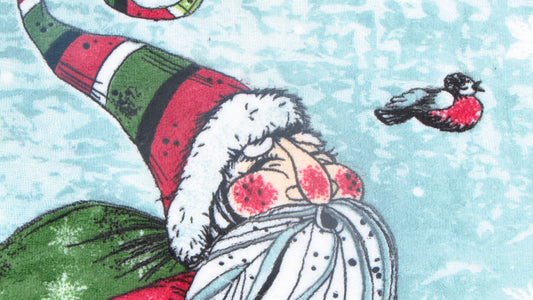 Ściereczka Kuchenna Świąteczna – Bajkowy Mikołaj z Ptaszkiem i Choinką