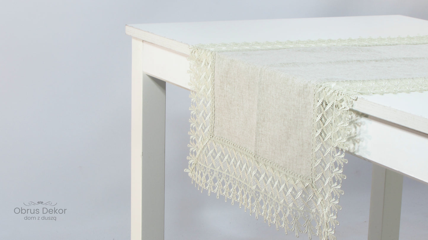 Bieżnik Prostokątny z Szeroką Koronką – Beż lub Szary