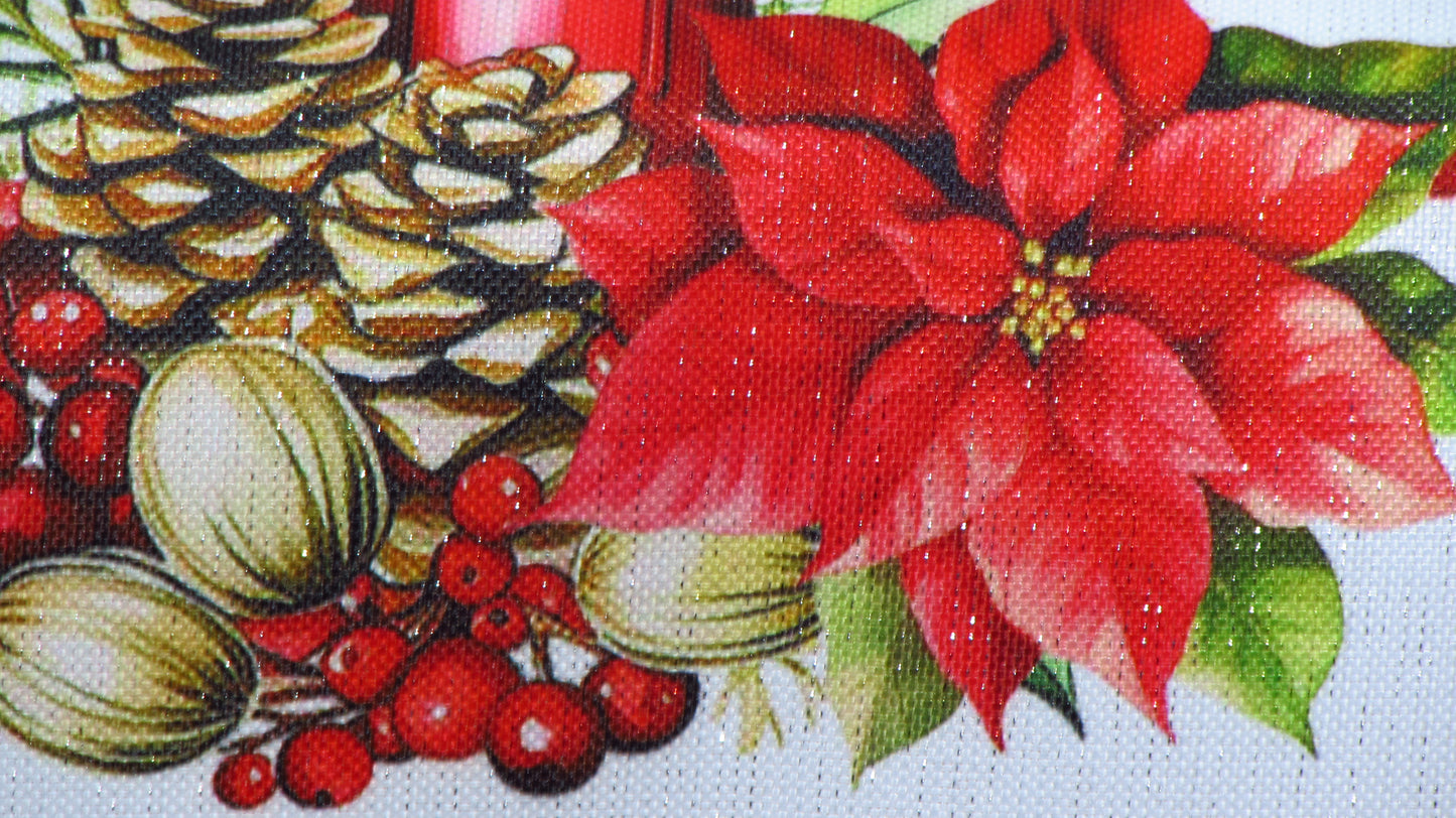 Obrus Świąteczny – Czerwona Krata, Poinsecje i Złote Szyszki