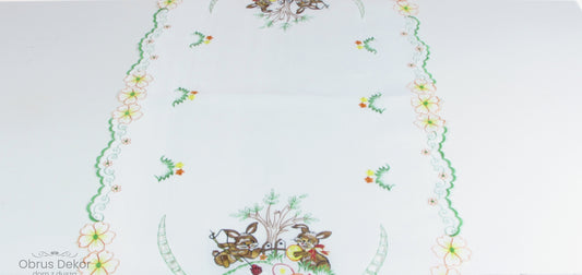 Bieżnik Wielkanocny Owalny – Bajkowe Zajączki przy Płocie i Kwiaty