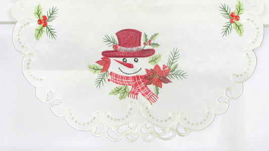 Biały Bieżnik Świąteczny Ażurowy – Wesoły Bałwanek i Haft