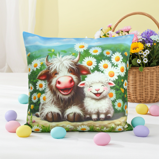 Poszewka Wielkanocna Uśmiechnięta Krówka i Owieczka na Łące