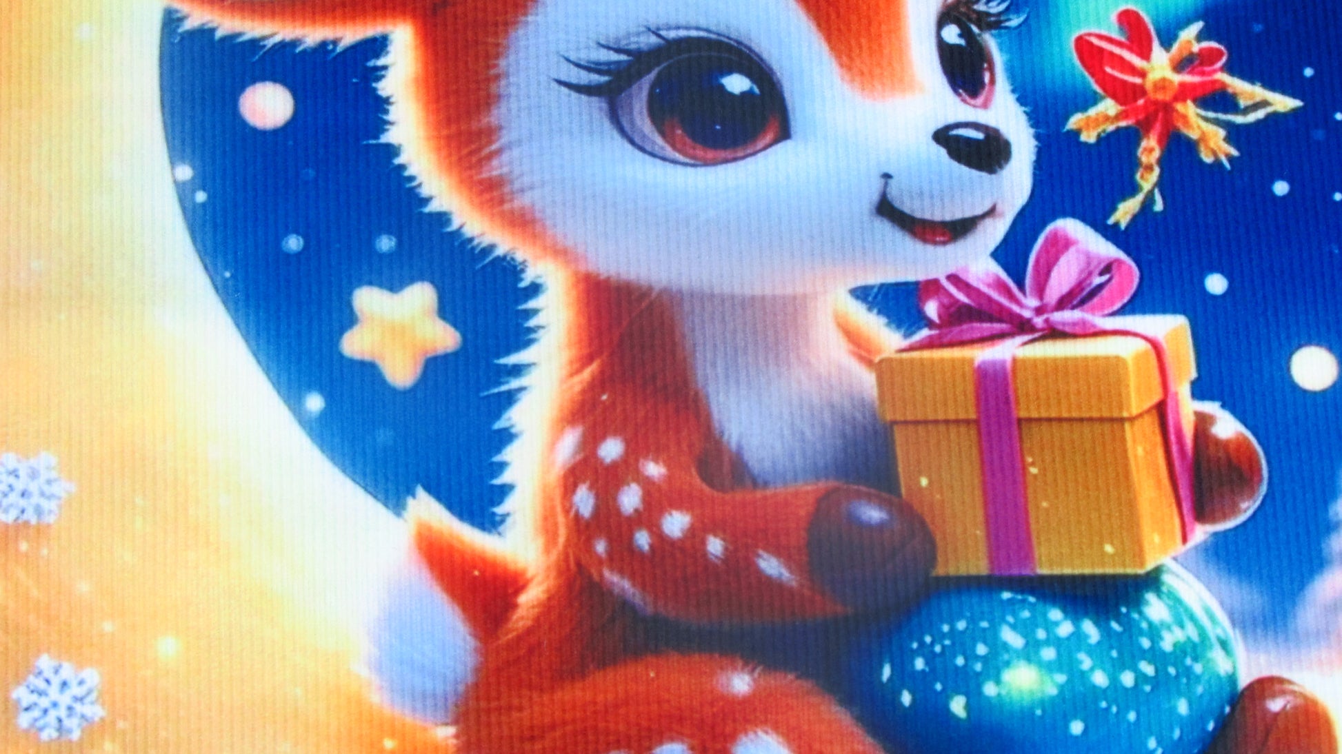 Poszewka Świąteczna z Jelonkiem – Bajkowy Wzór na Księżycu z Prezentem