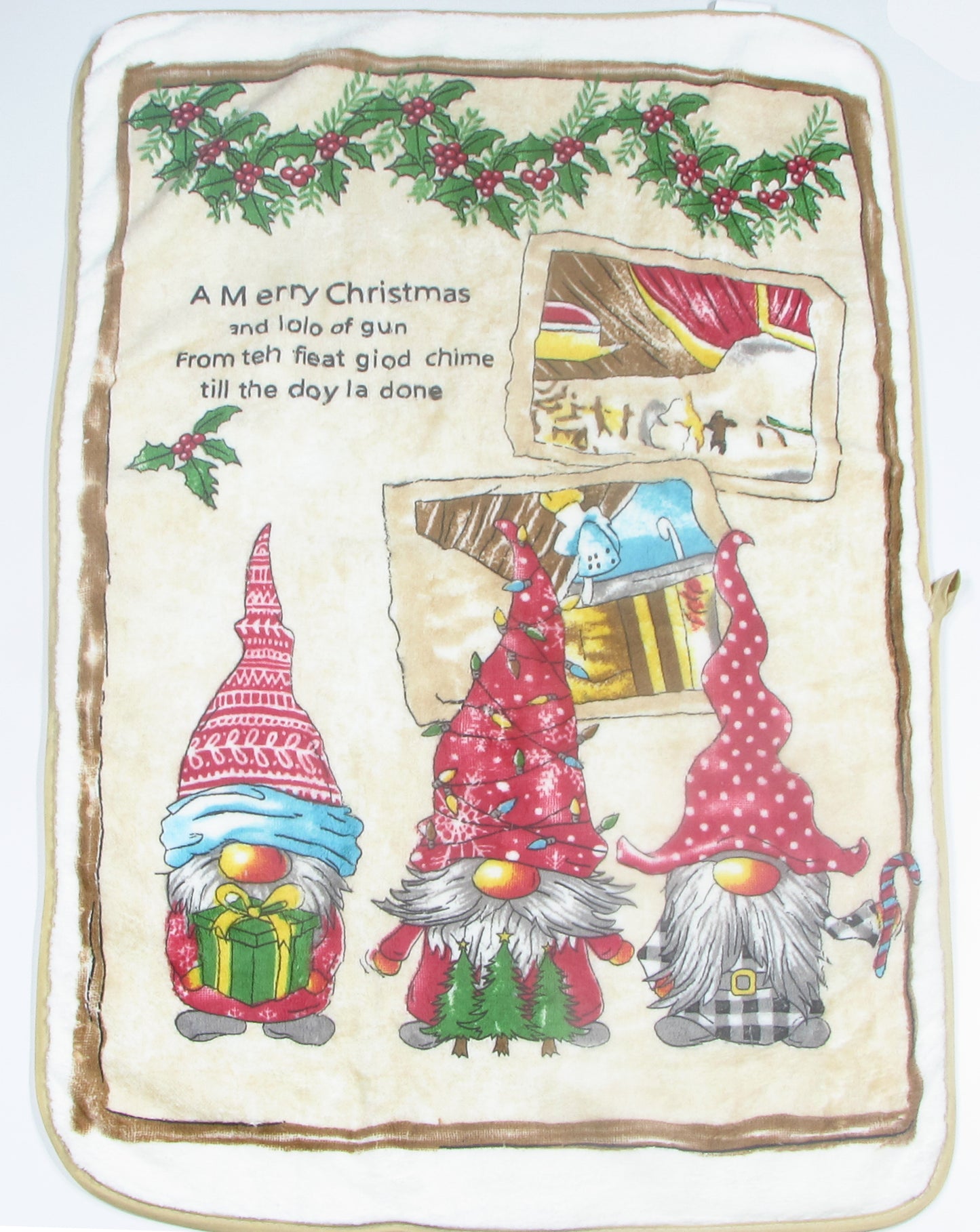 Ściereczka Kuchenna Świąteczna – Trzy Skrzaty Retro na Beżowym Tle