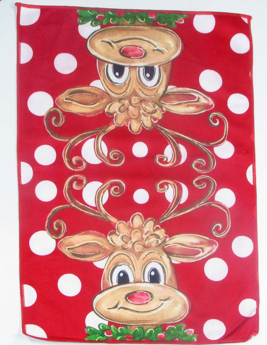 Ściereczka Kuchenna Świąteczna – Zabawne Renifery i Czerwone Grochy