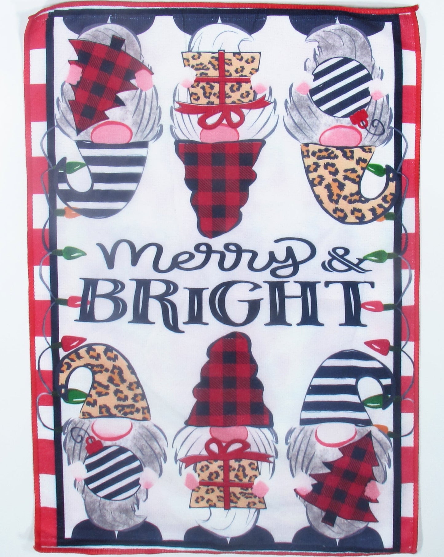 Ściereczka Kuchenna Świąteczna – Skrzaty, Panterka i Napis Merry & Bright