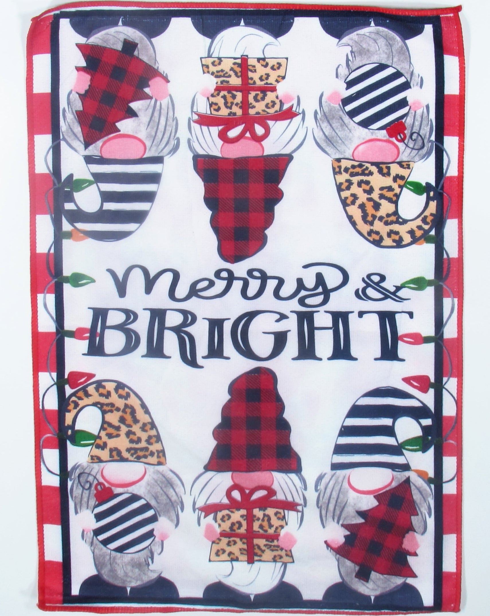 Ściereczka Kuchenna Świąteczna – Skrzaty, Panterka i Napis Merry & Bright