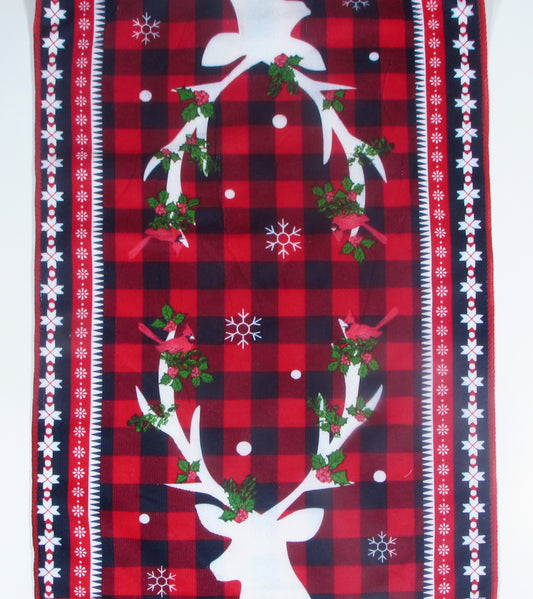 Ściereczka Kuchenna Świąteczna – Biały Renifer i Czerwona Krata Buffalo