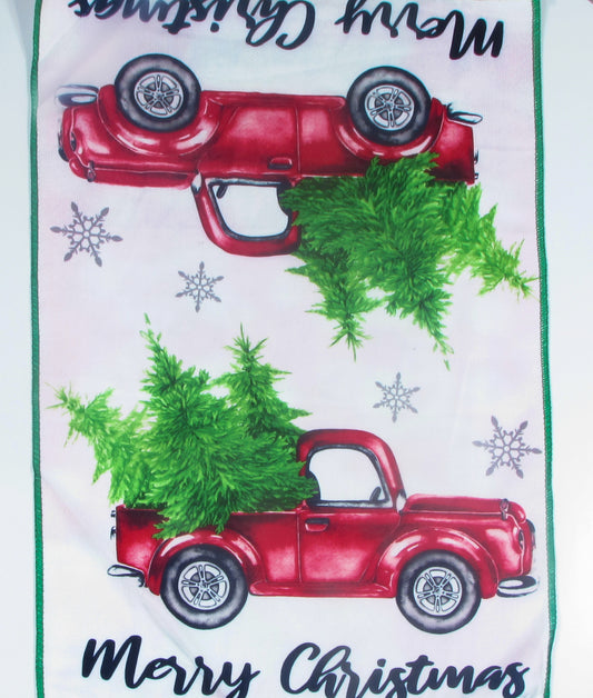 Ściereczka Kuchenna Świąteczna – Czerwony Pick-up z Choinką Retro