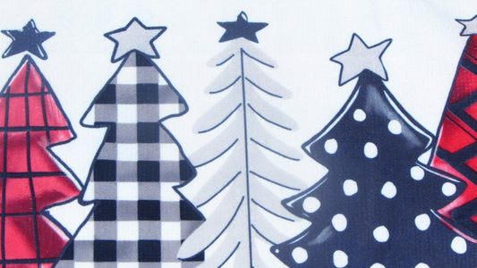 Ściereczka Kuchenna Świąteczna – Nowoczesne Choinki w Kratę i Kropki
