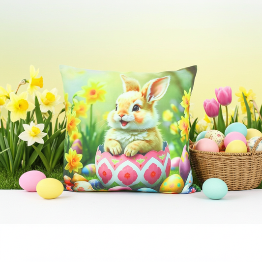 Poszewka Wielkanocna Zajączek w Pisance i Żółte Żonkile