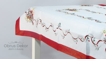 Świąteczny Obrus Haftowany – Dzwonki, Czerwień lub Srebro