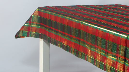 Obrus Świąteczny Szkocka Krata – Czerwień, Zieleń i Złoty Połysk