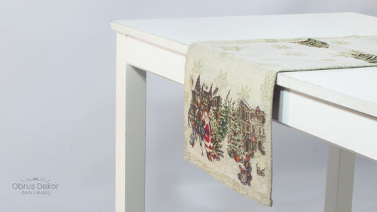 Bieżnik Gobelinowy Świąteczny – Mikołaj w Miasteczku