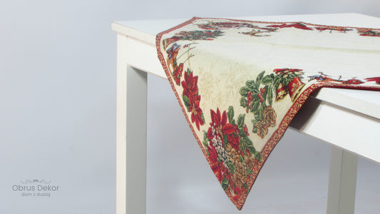 Bieżnik Gobelinowy Świąteczny – Mikołaj i Poinsecja