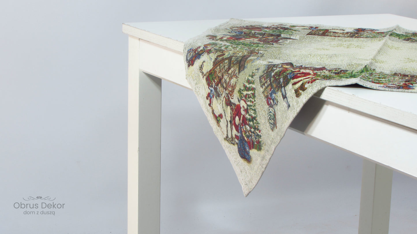 Bieżnik Gobelinowy Świąteczny – Mikołaj i Zimowa Wioska