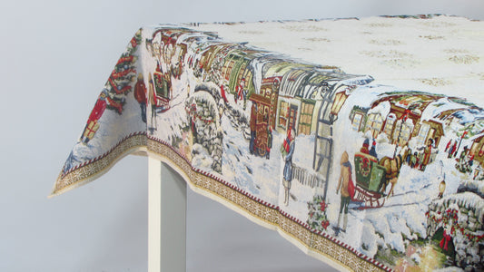 Obrus Gobelinowy Świąteczny – Zimowe Miasteczko Vintage