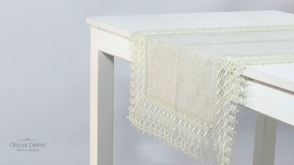 Bieżnik Prostokątny z Szeroką Koronką – Beż lub Szary