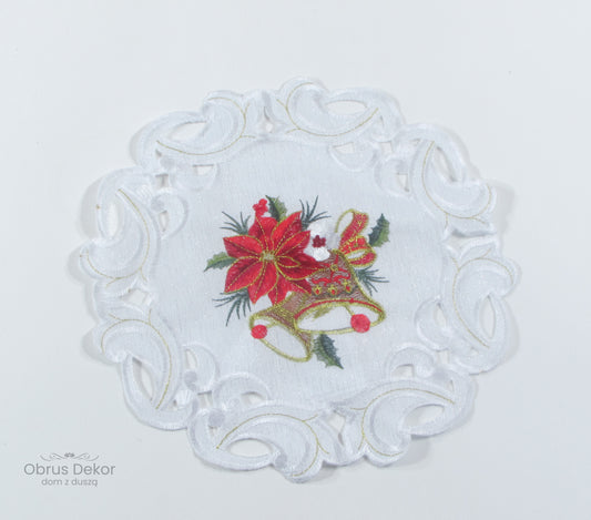 Biała Serwetka Świąteczna – Haft Dzwonki i Gwiazda