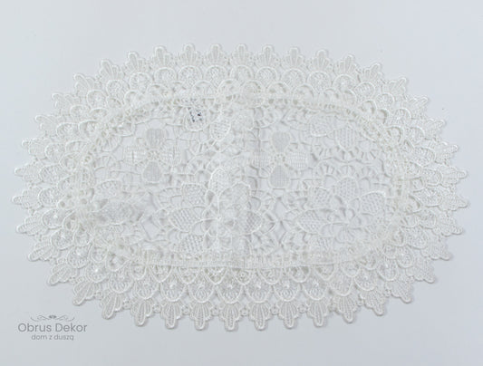 Biała Serwetka Gipiura – Owalna Koronka w Kwiaty