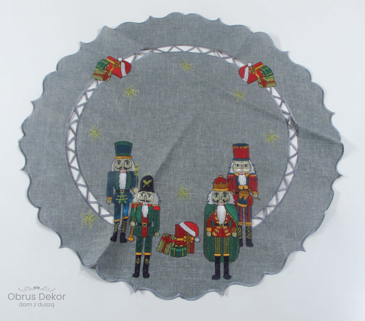Szara Serwetka Świąteczna – Haft Dziadek do Orzechów