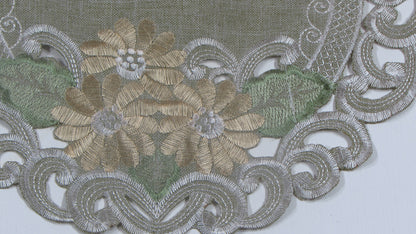 Serwetka Haftowana Okrągła – Stokrotki, Szałwiowa Zieleń