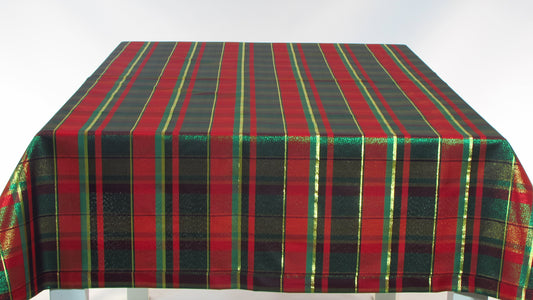 Obrus Świąteczny Szkocka Krata – Czerwień, Zieleń i Złoty Połysk