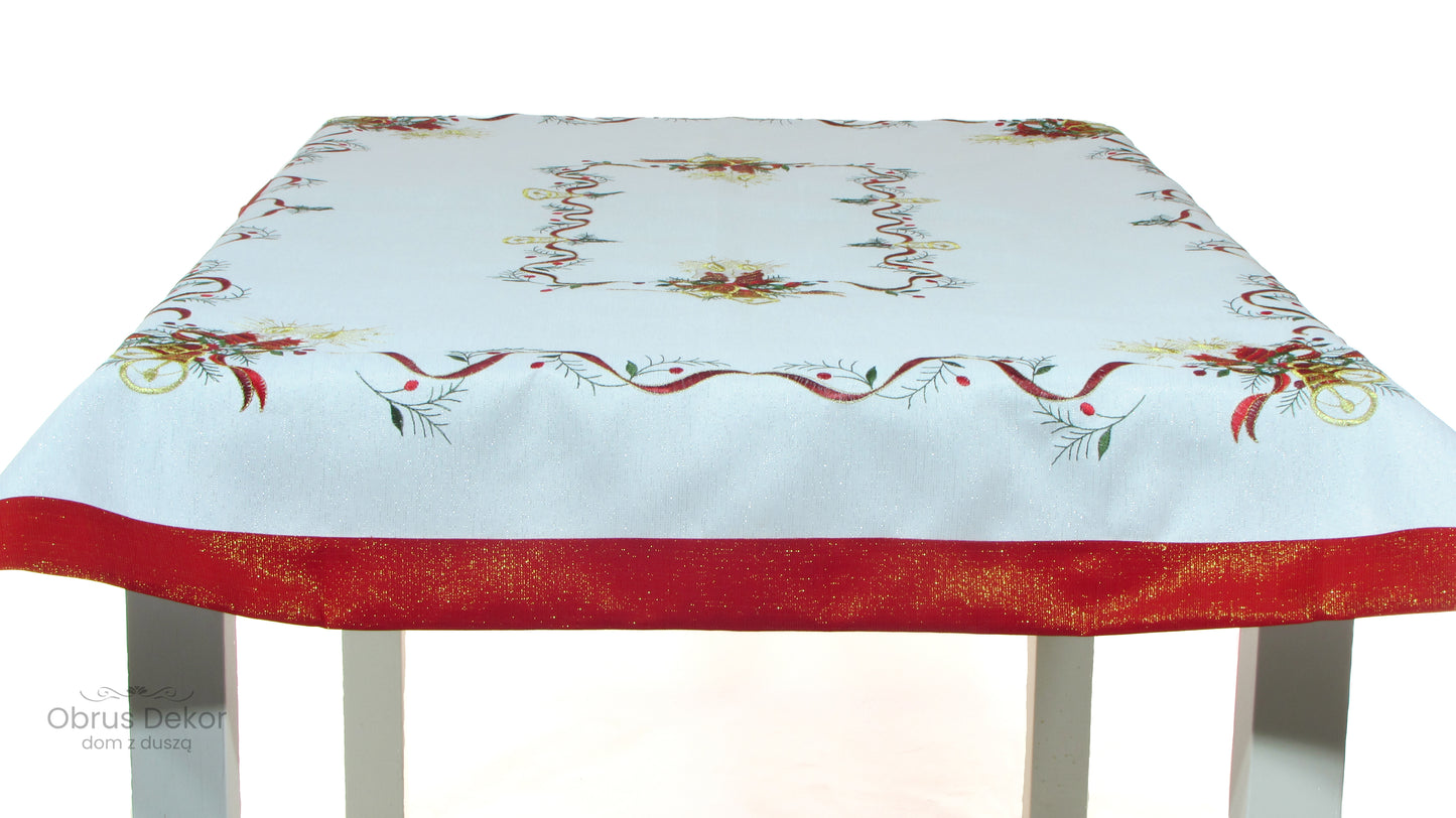 Świąteczny Obrus Haftowany – Dzwonki, Czerwień lub Srebro