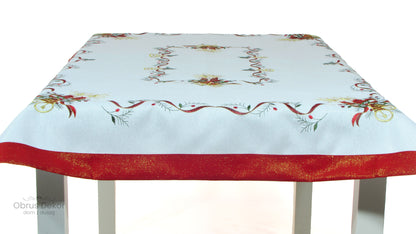 Świąteczny Obrus Haftowany – Dzwonki, Czerwień lub Srebro