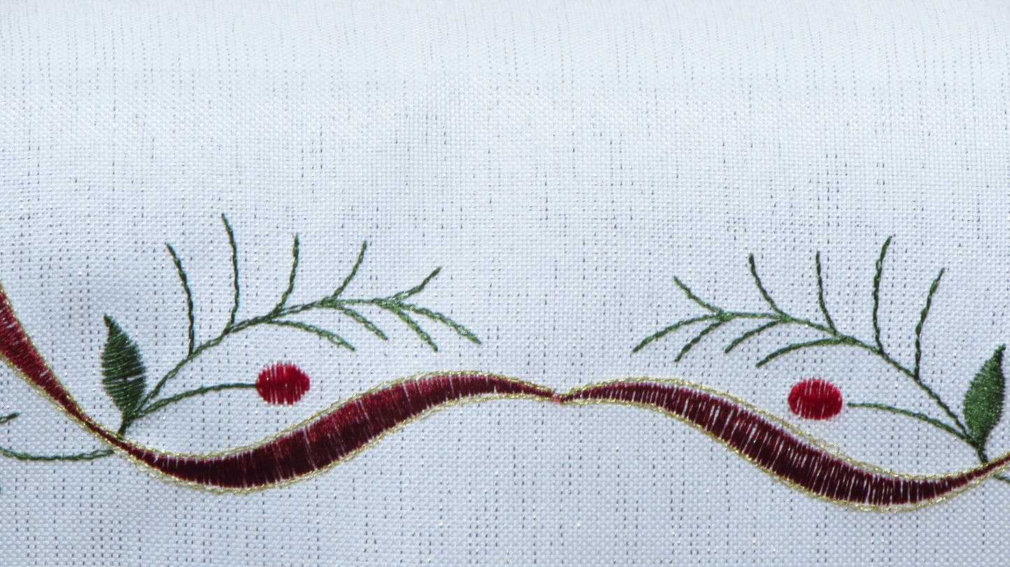 Świąteczny Obrus Haftowany – Dzwonki, Czerwień lub Srebro