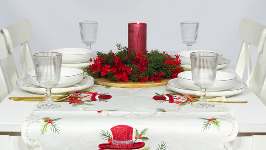 Biały Bieżnik Świąteczny Ażurowy – Wesoły Bałwanek i Haft