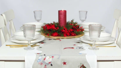 Szary Bieżnik Świąteczny – Wesoły Skrzat i Srebrny Haft