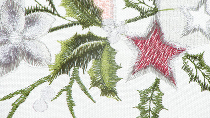 Biały Bieżnik Świąteczny z Koronką – Haftowane Świece i Gwiazda