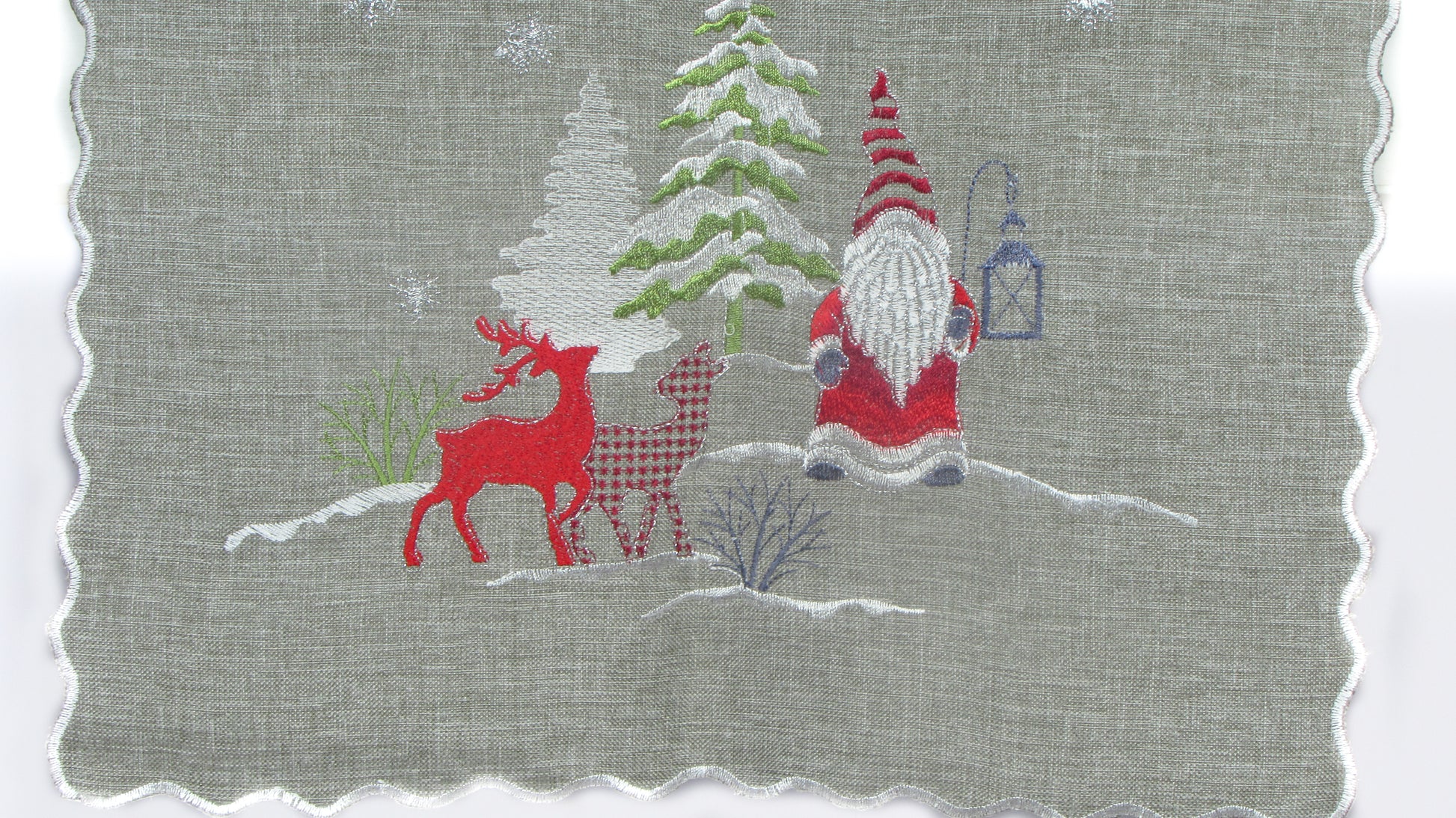 Świąteczny Bieżnik Haftowany – Mikołaj, Renifery i Choinki (3 Kolory)