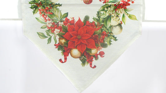 Biały Bieżnik Świąteczny – Poinsecja i Złote Bombki