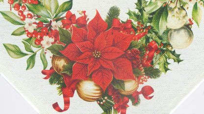 Biały Bieżnik Świąteczny – Poinsecja i Złote Bombki