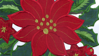 Zielony Bieżnik Świąteczny Ażurowy – Haftowana Poinsecja