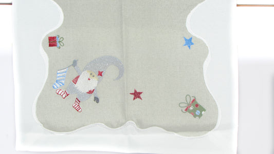 Szary Bieżnik Świąteczny – Wesoły Skrzat i Srebrny Haft