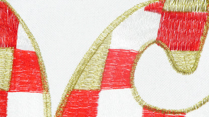 Biały Bieżnik Świąteczny – Renifery w Kratkę i Złoty Haft