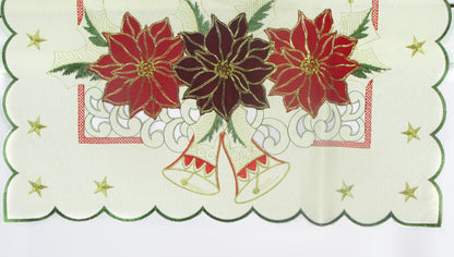 Bieżnik Świąteczny Ecru – Welurowe Poinsecje i Złoty Haft