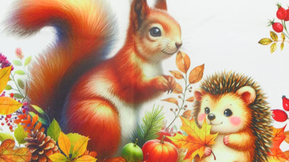 Jesienny Bieżnik na Stół – Wiewiórka, Jeż i Kolorowe Liście