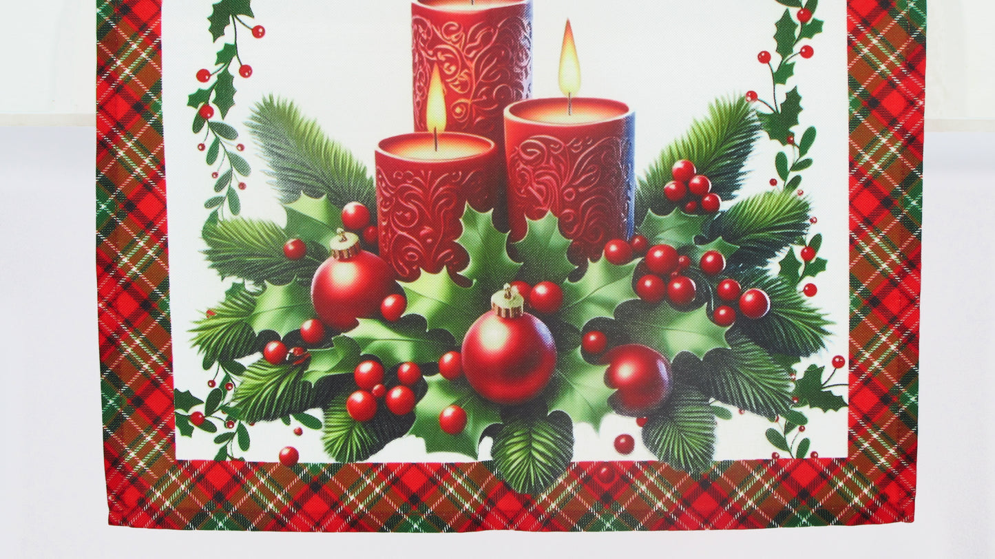 Świąteczny Bieżnik w Kratę – Motyw Świec i Stroika