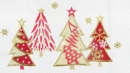 Biało-Czerwony Bieżnik Świąteczny – Geometryczne Choinki i Złoty Haft
