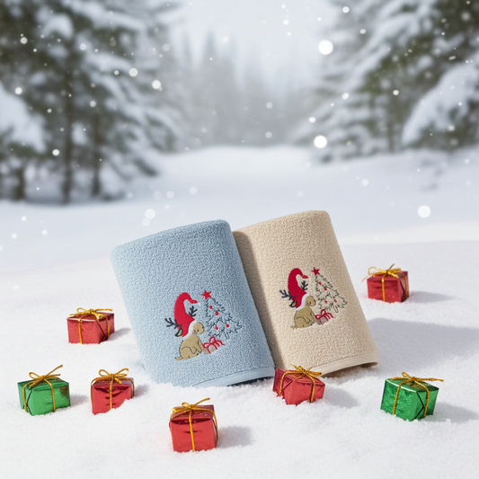 Świąteczny Zestaw Ręczników w Pudełku – Renifery, Śnieżynki i Choinki