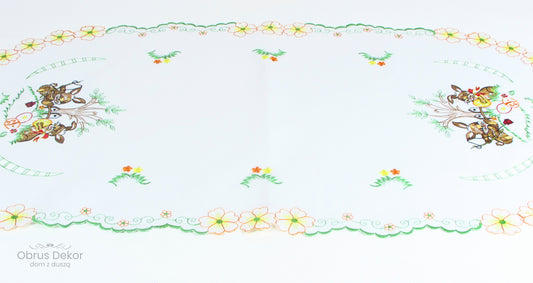 Bieżnik Wielkanocny Owalny – Bajkowe Zajączki przy Płocie i Kwiaty